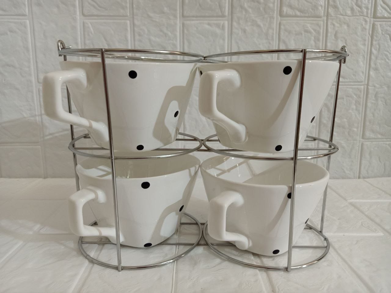 طقم مج شوربة بورسلين كلاسيك بحامل قادوس