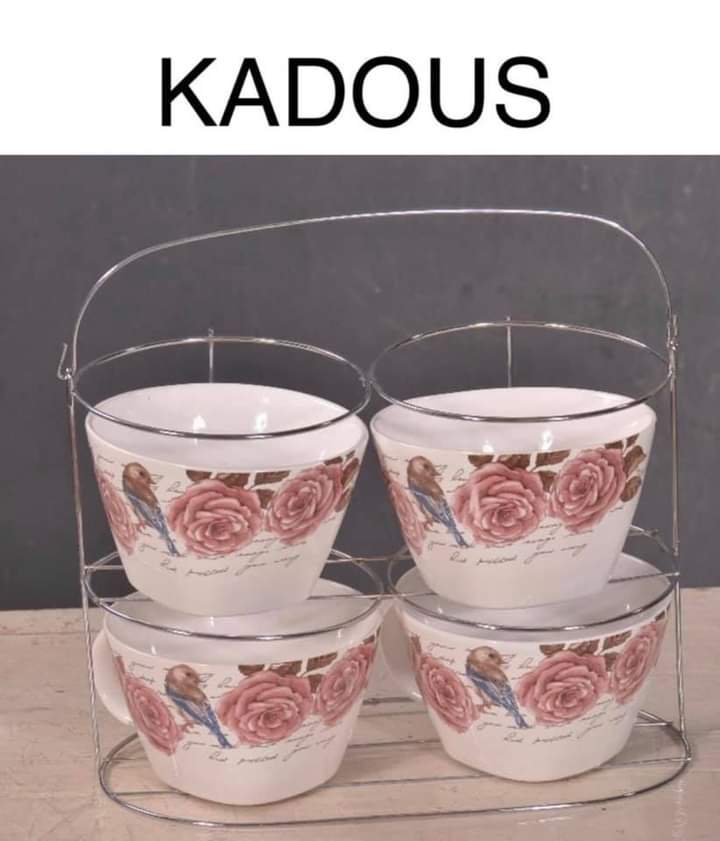 طقم مج شوربة بورسلين كلاسيك بحامل قادوس